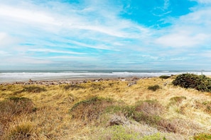 On the beach - Modern oceanfront home with private hot tub, patio, & gas fireplace (Gold Beach)