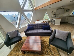 TV, offices - Unique Geodesic Dome Home with WiFi, Deck & Lovely Views - 2 Dogs OK (Otter Rock)