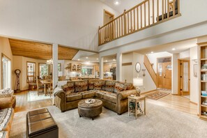 TV, fireplace, DVD player, foosball