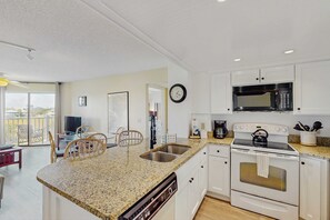 Fridge, microwave, oven, stovetop - Second-Floor Condo w/Private Covered Balcony, Views, Free WiFi, and Shared Pool (Edisto Beach)