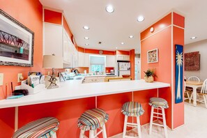 Fridge, microwave, oven, stovetop - Family Friendly home near the Ocean w/Free WiFi, Sun deck, and Screened in Porch (Edisto Beach)