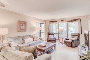 TV - Dog-friendly condo with pool, central AC, & washer/dryer - quick walk to beach (Hilton Head)