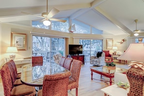 TV, DVD player - North Forest Beach home with large deck, three houses from the beach (Hilton Head)