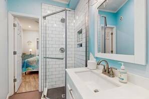 Shower, hair dryer, towels - Newly Renovated Coastal Condo with Ocean-View Balcony, Shared Pool & Easy Beach Access (Hilton Head)