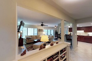TV, fireplace, DVD player, offices - Lagoon-View Condo with Private Deck, Shared Pool & Easy Beach Access (Hilton Head)
