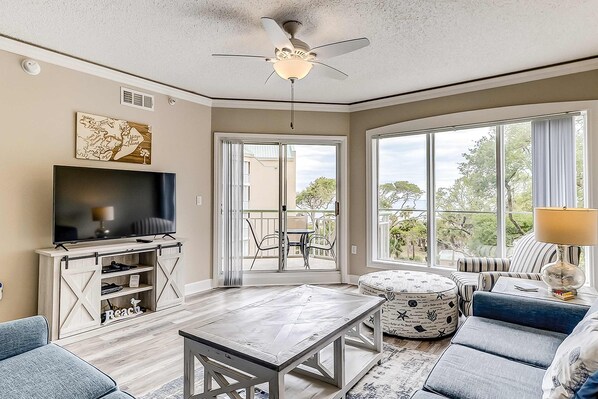 TV, DVD player - Oceanfront getaway with lagoon views, shared pool & hot tub – walk to beach (Hilton Head)