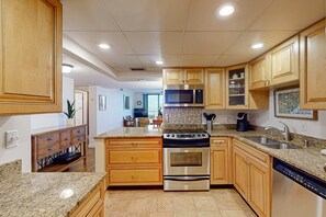 Fridge, microwave, oven, stovetop - A Relaxing Getaway with Shared Pools and Hot Tub in an Oceanfront Villa (Hilton Head)