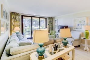 TV - Calming Condo Getaway with Shared Pool, Hot Tub, and Tennis Courts (Hilton Head)