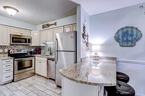 Fridge, microwave, oven, stovetop - Updated island condo with two pools, tennis, & game room - walk to the beach (Hilton Head)