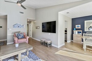 TV, offices - Spacious lagoon-view condo with tennis, outdoor pool, beach access, balcony (Hilton Head)