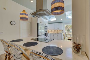 Fridge, microwave, oven, stovetop - Gorgeous waterfront home with lagoon views & firepit - walk to South Beach (Hilton Head)