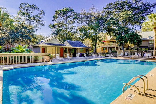 Pool - Coastal Villa with Shared Pool, Deck & Full Kitchen – Beach Nearby (Hilton Head)