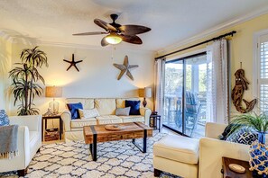 TV, DVD player, offices - Condo Steps from Ocean with WiFi, Partial Beach Views, Heated Pool/Grills (Hilton Head)