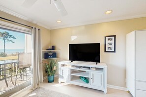 TV, DVD player - Coastal Condo with Shared Pool — Steps to the Beach, Walking Distance to Shopping and Dining (Hilton Head)