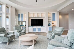 TV, offices - Stunning oceanfront home with pool, private boardwalk, decks, & elevator (Hilton Head)