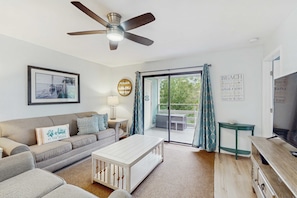 TV, DVD player, offices - Coastal-Chic Poolside Home w/ Large Balcony, Lagoon Views & Beach Access (Hilton Head)