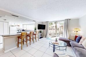 TV, offices - Hilton Head Island condo with water-view patio, pool, & easy beach access (Hilton Head)