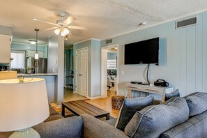 TV, DVD player, offices - 2-bedroom beachside condo with balcony, pools, & WiFi - near golf & beach (Hilton Head)