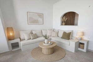 Apartamento luxo, sacada, vista para o mar | Área de estar