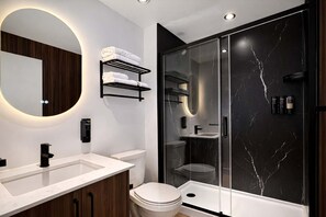 Ducha, secador de pelo, toallas y champú
