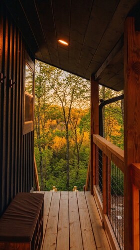 Back Yard Cliff View | Elevated Cabin | Hot Tub | Fire pit