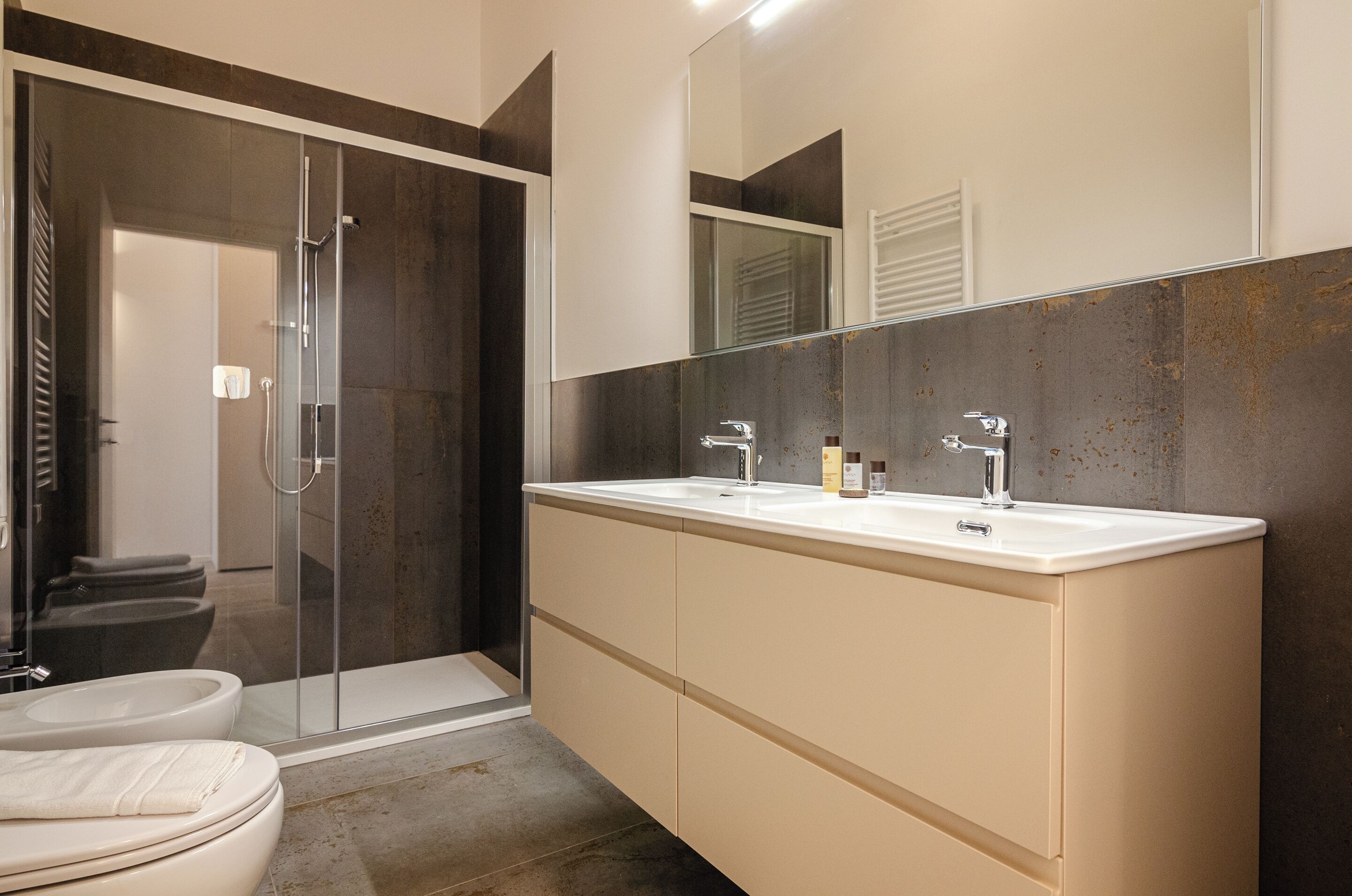 Appartement (Albani Loft 9) | Badkamer | Een douche, een haardroger, handdoeken, zeep