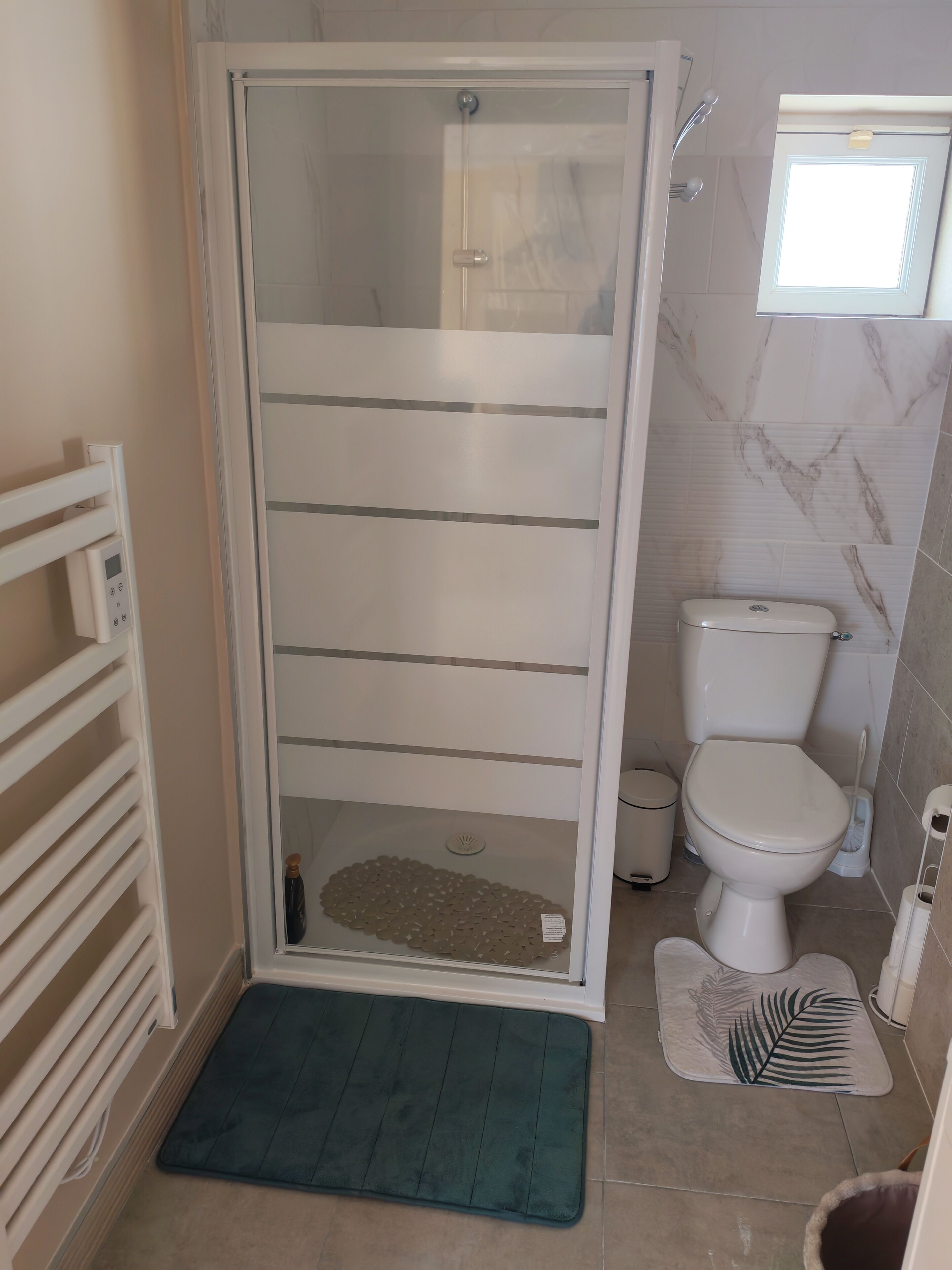 Hair dryer, towels, toilet paper