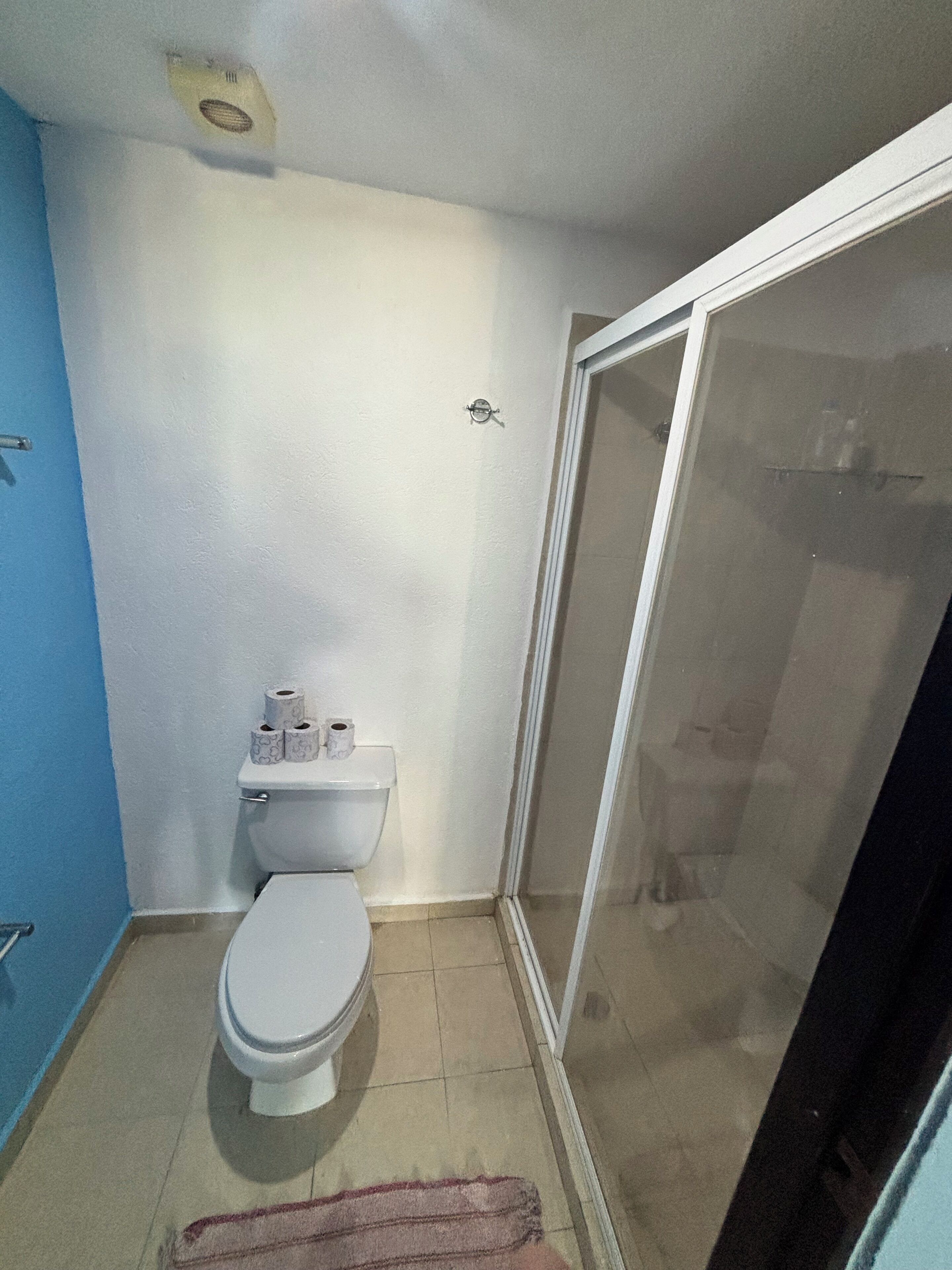 Douche, serviettes fournies, papier toilette