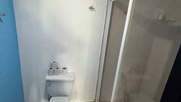Douche, serviettes fournies, papier toilette