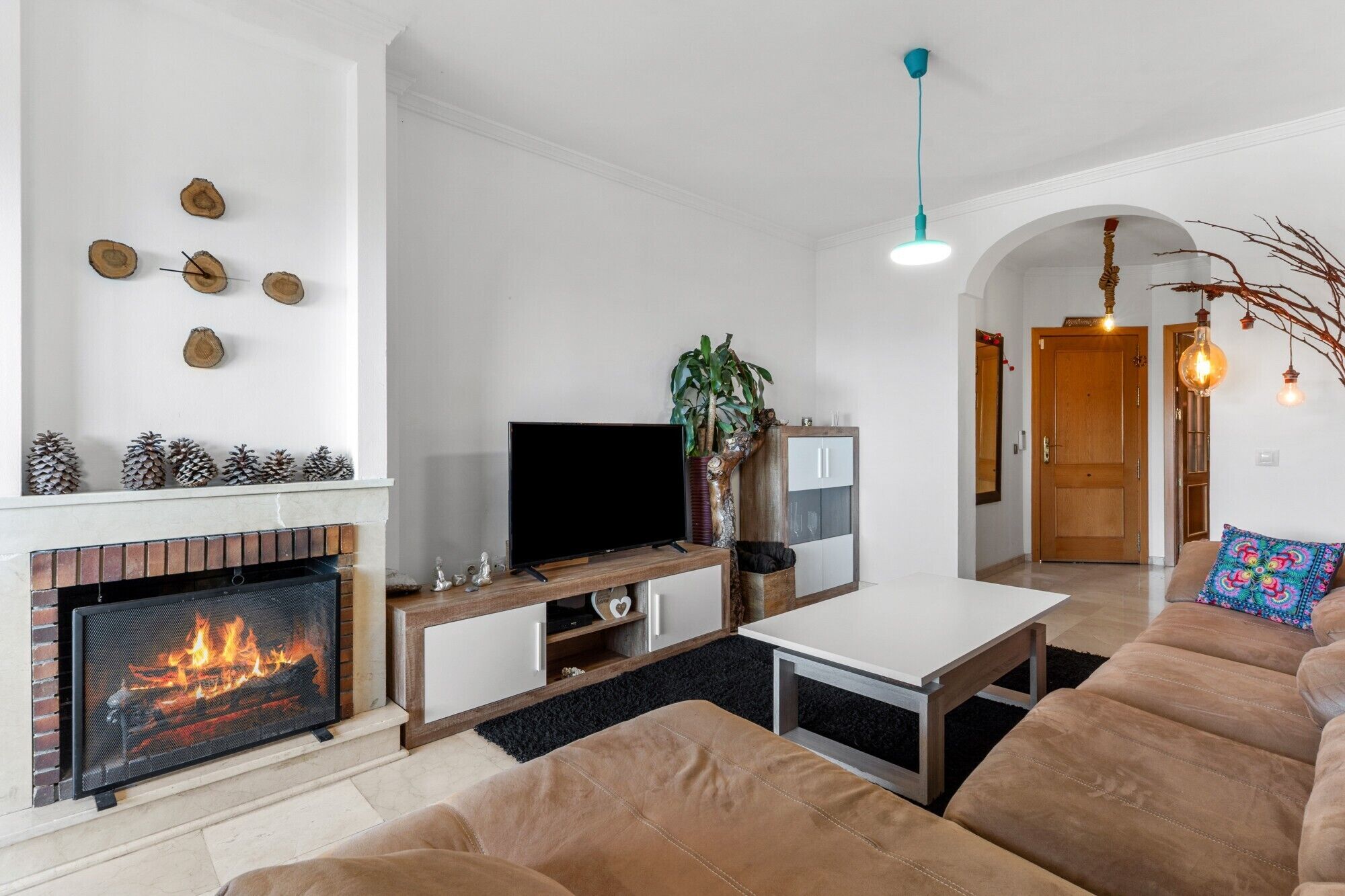 TV, fireplace