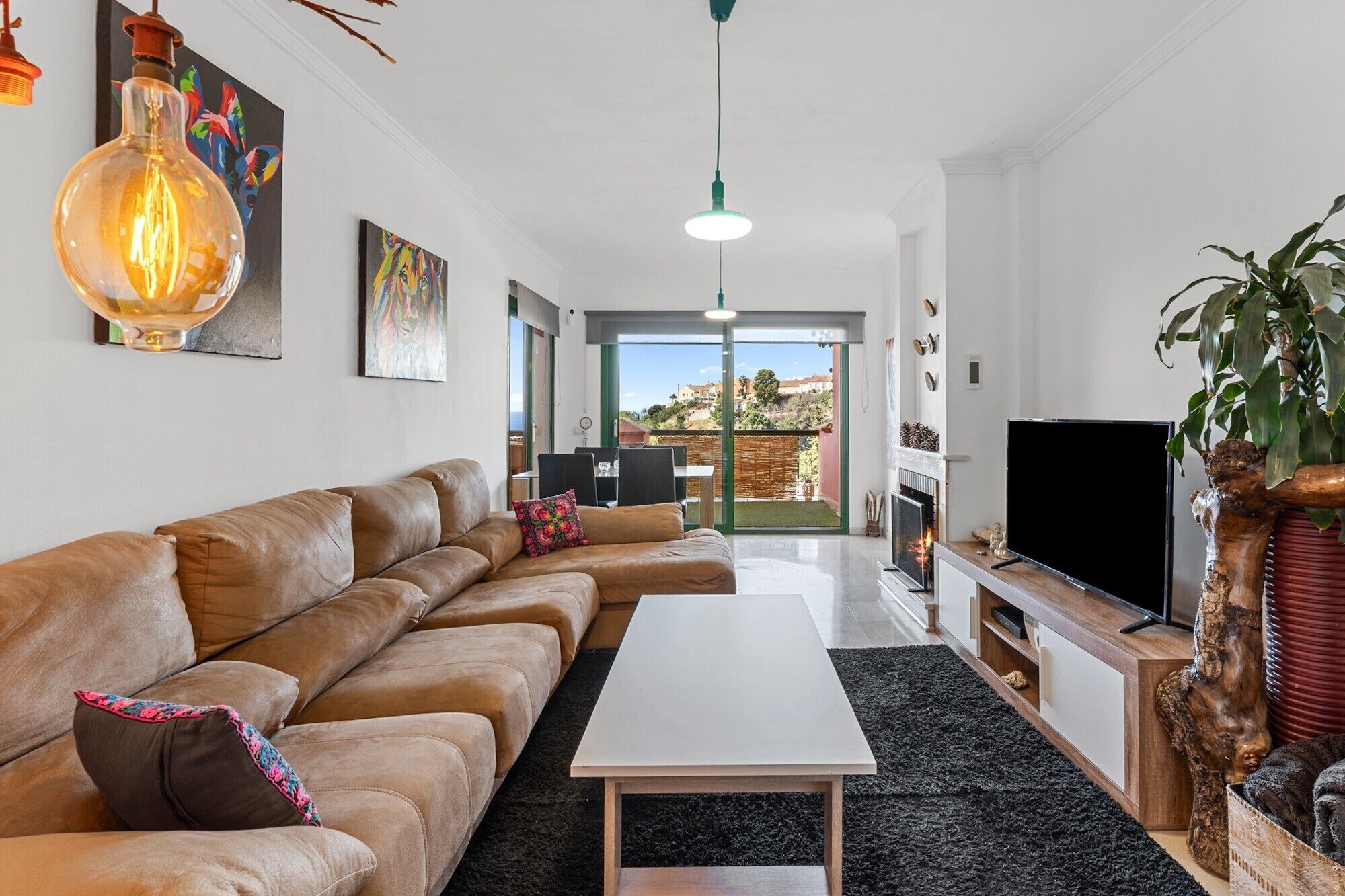 TV, fireplace
