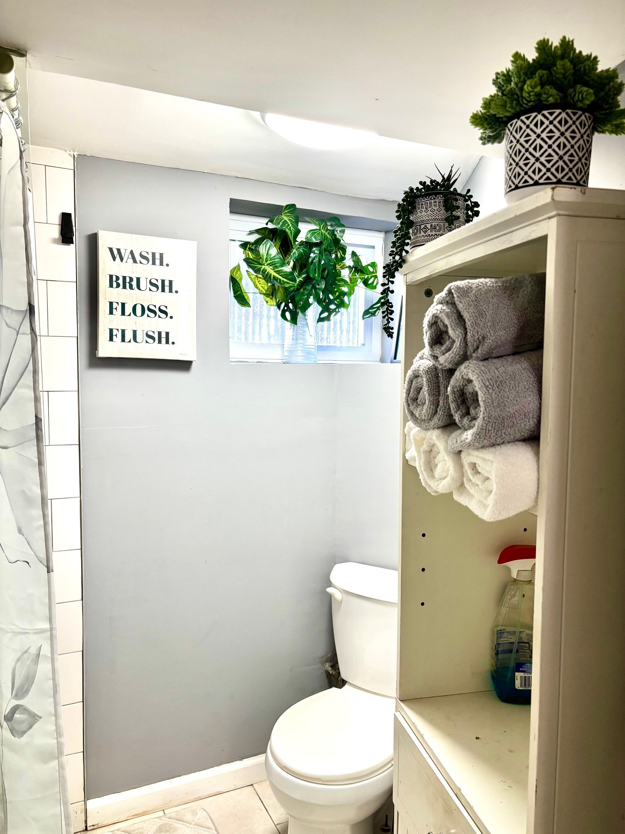 Shower, towels, soap, shampoo