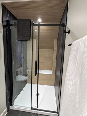 Dusche, Haartrockner, Handtücher, Seife