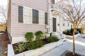 Exterior detail - The Fig House on Spring · Walk to King · 3BR, Sleeps 8 (Charleston)