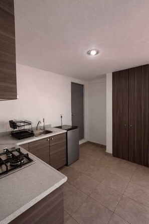 A modern kitchen with a gas stove, a dishwasher, a sink, and a cabinet. - Milan Providencia, Private Apartment (Guadalajara)