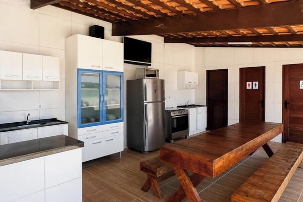 Fridge, microwave, cookware/dishes/utensils