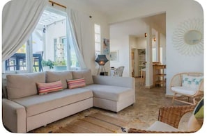 House, Multiple Beds, Kitchen, City View (Casa Pelegrina 1&2) | Living area - Pelegrina Beach Haus 6BR Chef Powered G SJ (San Juan)