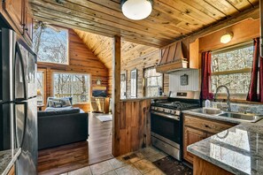 Fridge, microwave, oven, stovetop - Serenity Woods - Fireside Relaxation, Pet-Friendly Fun & Scenic Gazebo Views (Blue Ridge)
