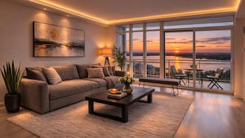 Suite Confort, balcon, vue lac | Coin séjour