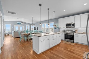 Fridge, microwave, oven, stovetop - Done Dune Stuff - Experience beachside bliss at a 4-bedroom retreat in Oak Island! (Oak Island)