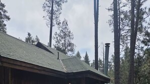 A wooden cabin with a porch and a staircase leading to the entrance. - Welcoming Suite in Idyllwild (Idyllwild-Pine Cove)