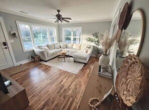 Living area - BOHO beach home 2 minutes to beach, food, and fun (Oak Island)