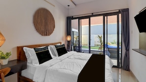 A bedroom with a bed, a TV, a large window, and a view of the outside. - Collection O near Sanur Beach formerly  (Denpasar)