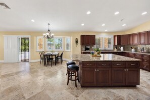 Fridge, microwave, oven, stovetop - Single-Story 5BR Pool Oasis Near Strip 3 Ensuites (Las Vegas)