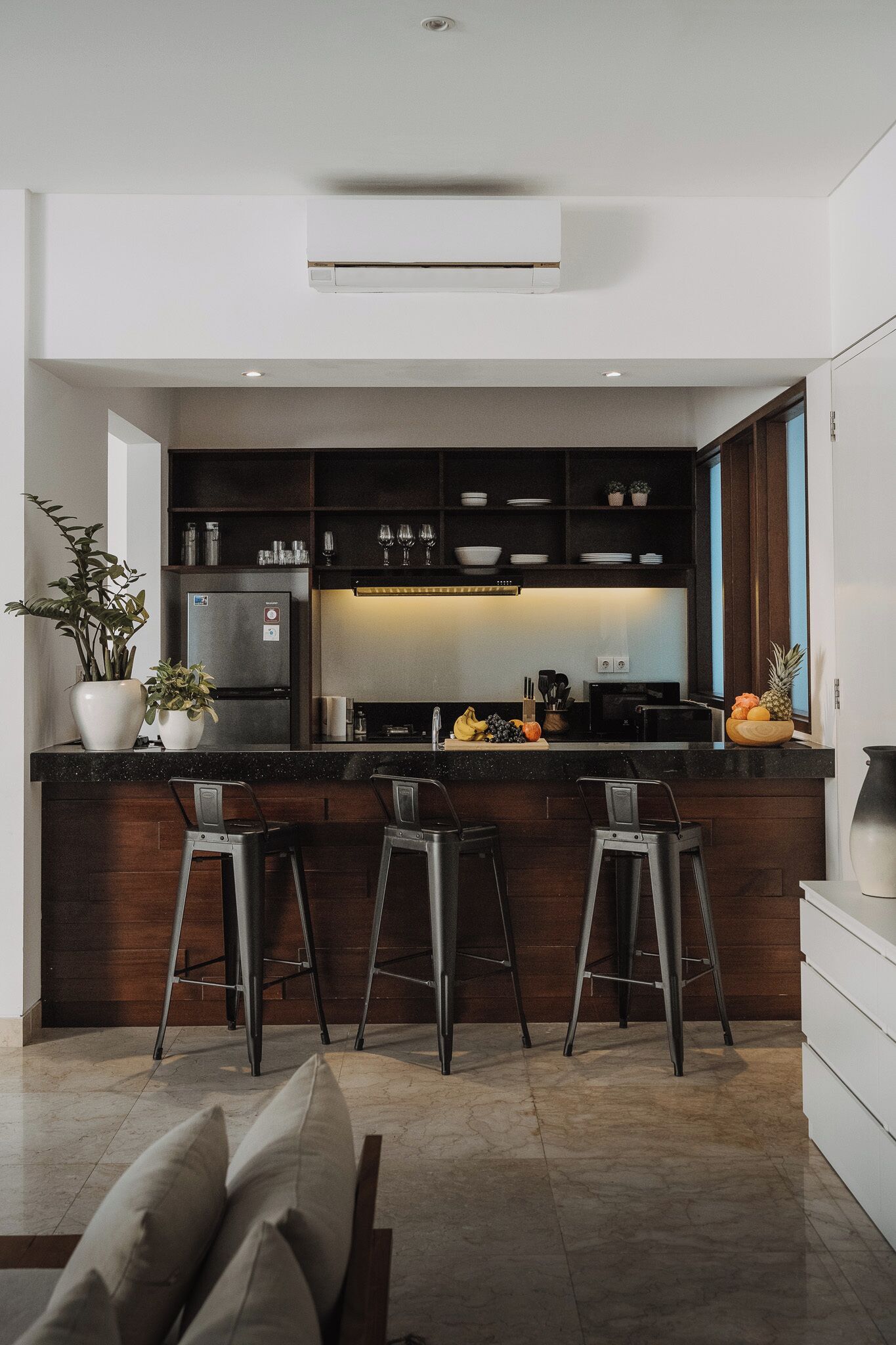 Villa, Balcony, Pool View | Private kitchen | Fridge, microwave, stovetop, cookware/dishes/utensils