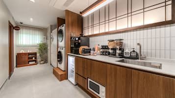 Mini-fridge, microwave