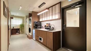 Mini-fridge, microwave