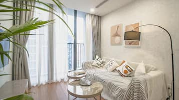 Leilighet – deluxe, 1 soverom, kjøkken | Oppholdsområde