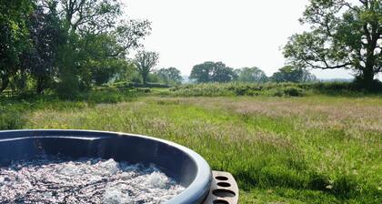 Large luxury shepherd's hut with hot tub in the stunning Welsh countryside.
