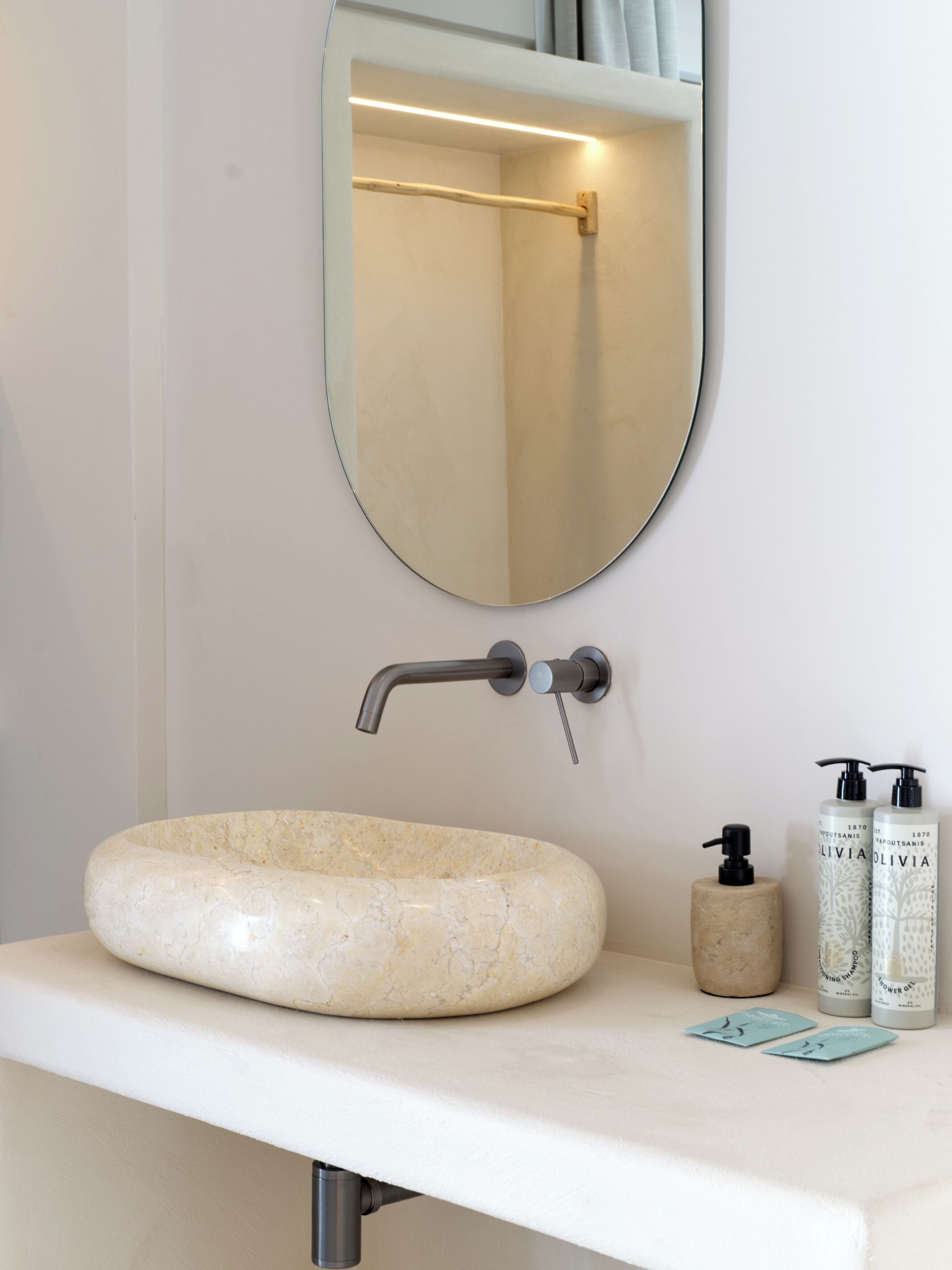 Minimal wash area with natural stone basin